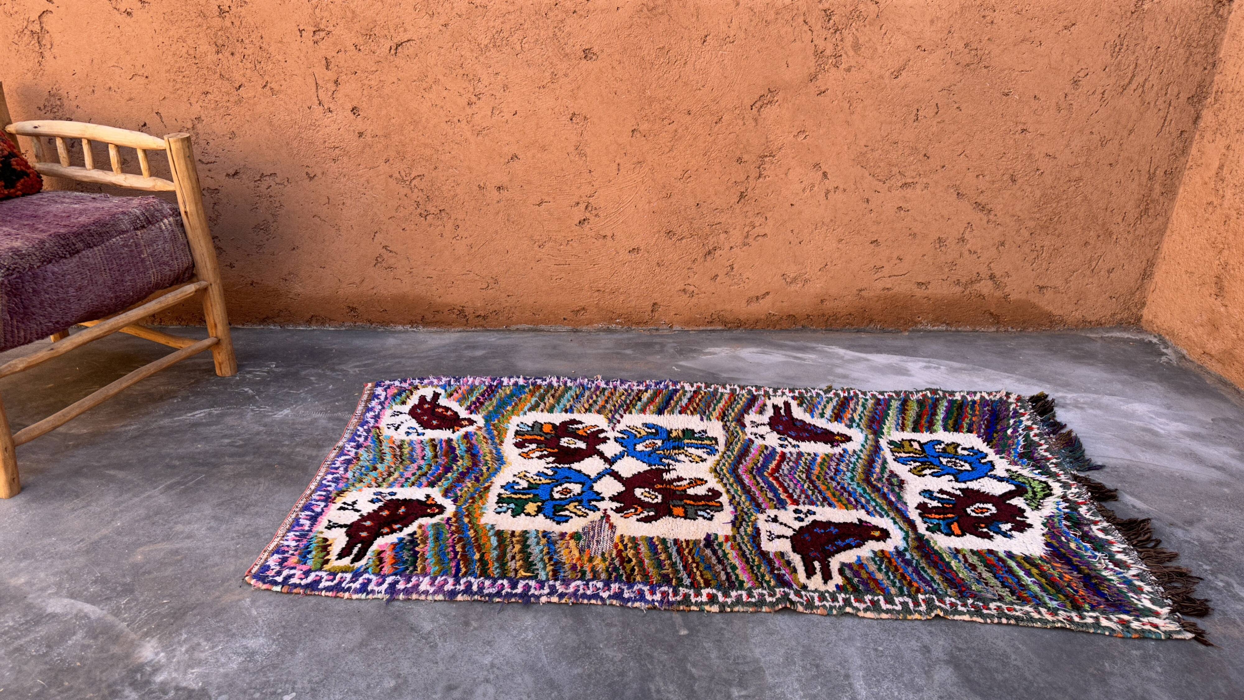 Colorful Boucherouite Azilal Moroccan rug - 97 x 184 cm