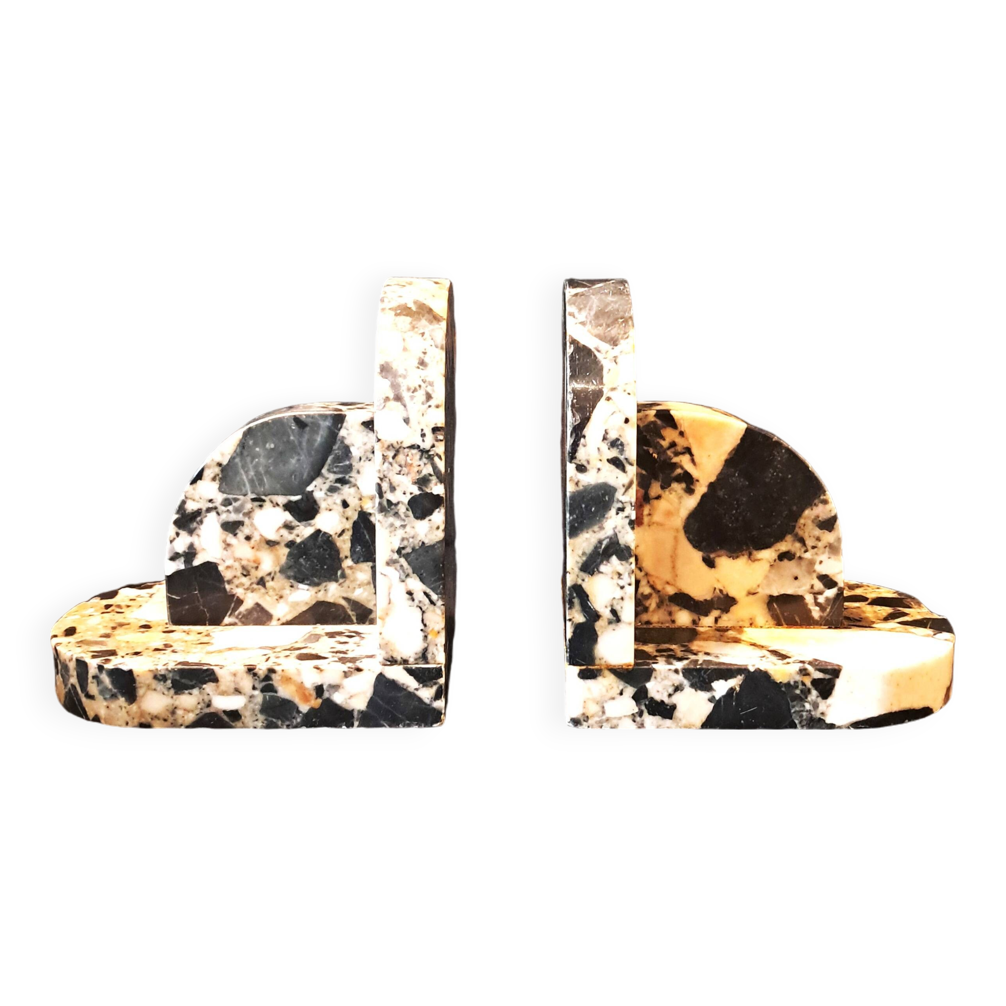 Pair of Art Deco Bookends in Black and White Breccia Marble