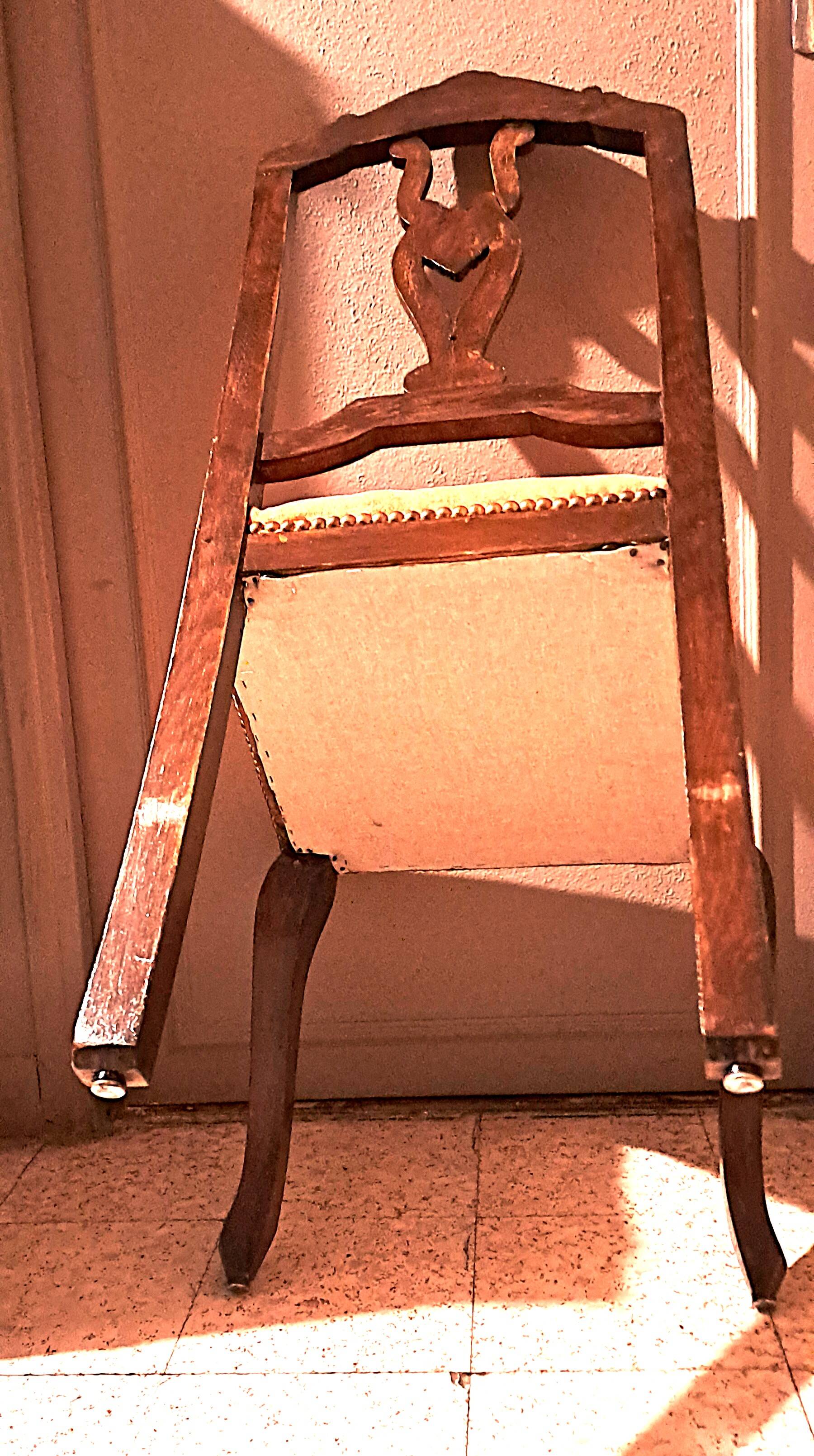 Varnished wood chair with orange velvet fabric, 1880/1900