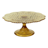 Vintage Art Deco Amber Cake Plate Dish Pressed Glass 30cm