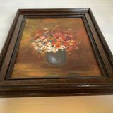 Still life of a bouquet of flowers, oil on cardboard.