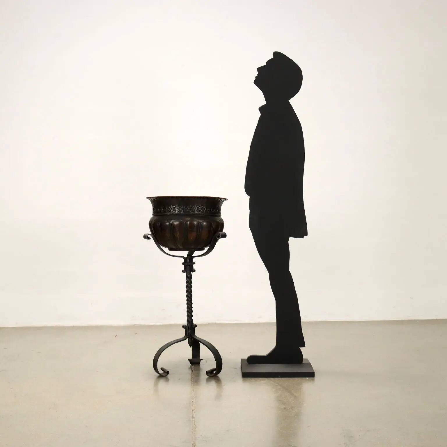 Antique three-legged wrought iron planter with basin, Italy, 20th century