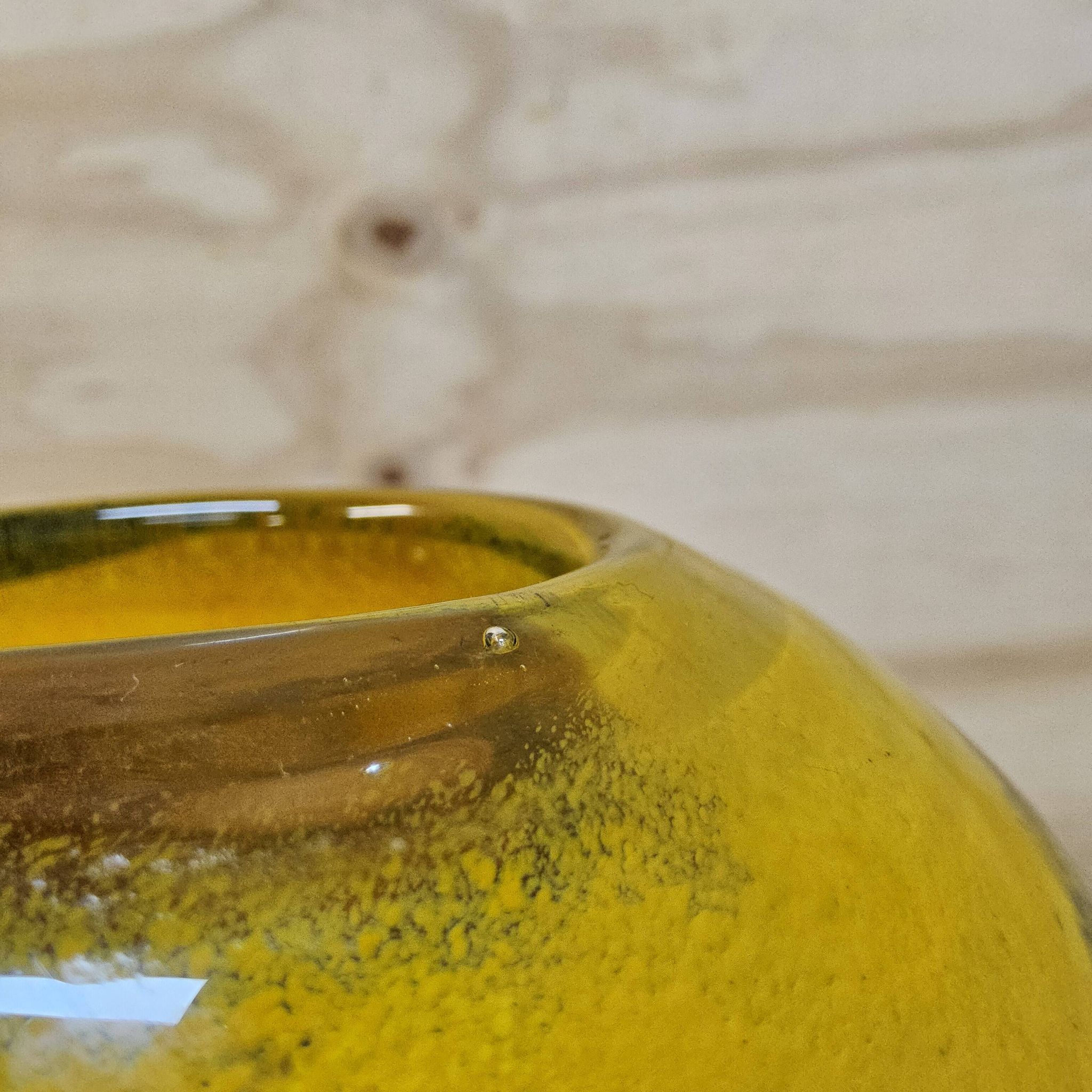 Artistic mouth-blown studio glass vase Ioan Nemtoi yellow