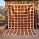 Ecru Moroccan rug with geometric patterns 200cm x 270cm.