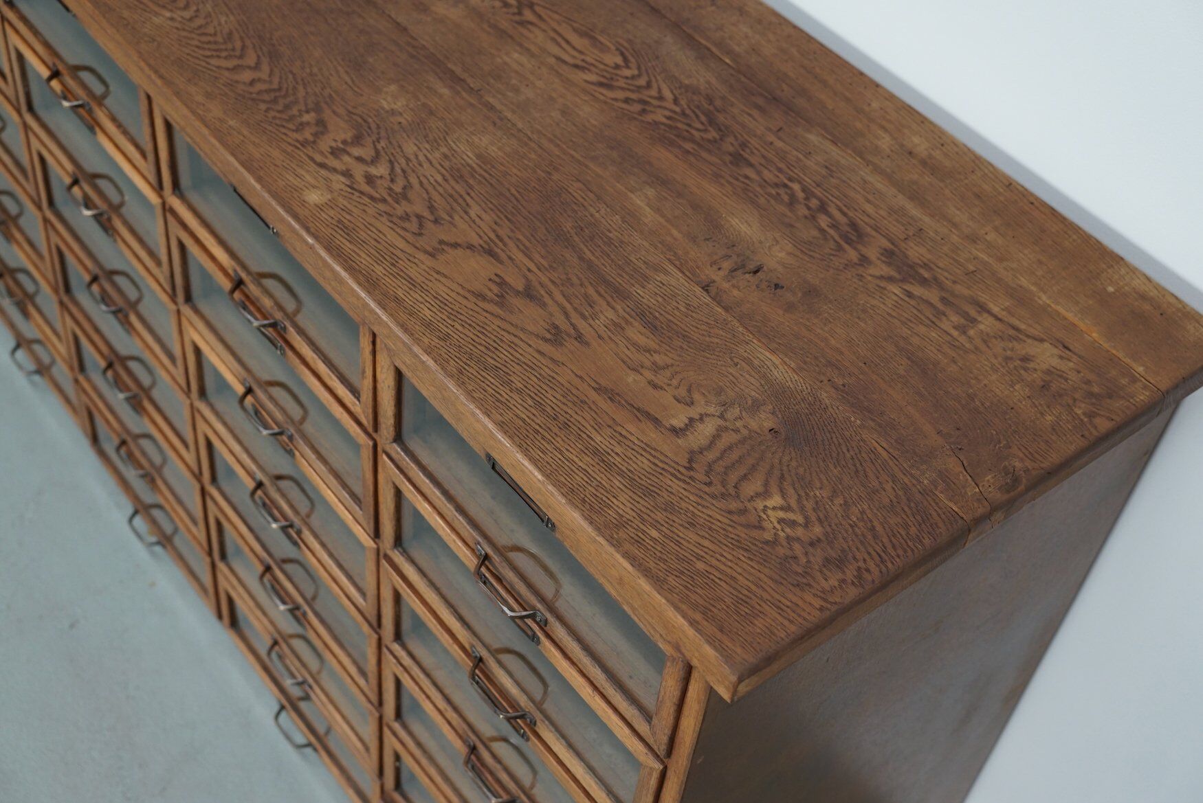 Vintage Dutch oak haberdashery shop cabinet, 1930s
