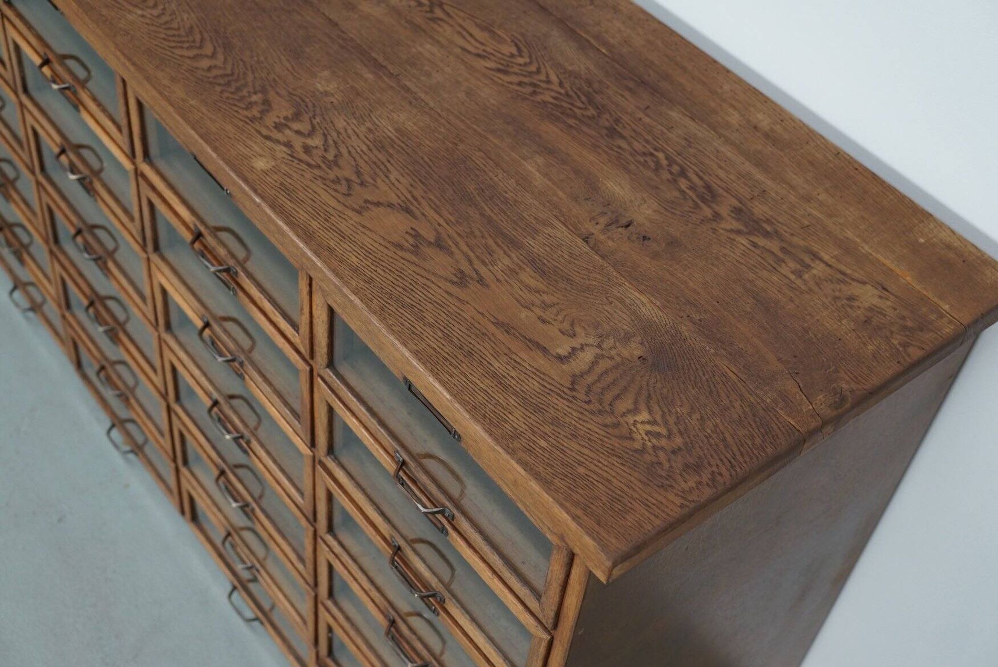 Vintage Dutch oak haberdashery shop cabinet, 1930s