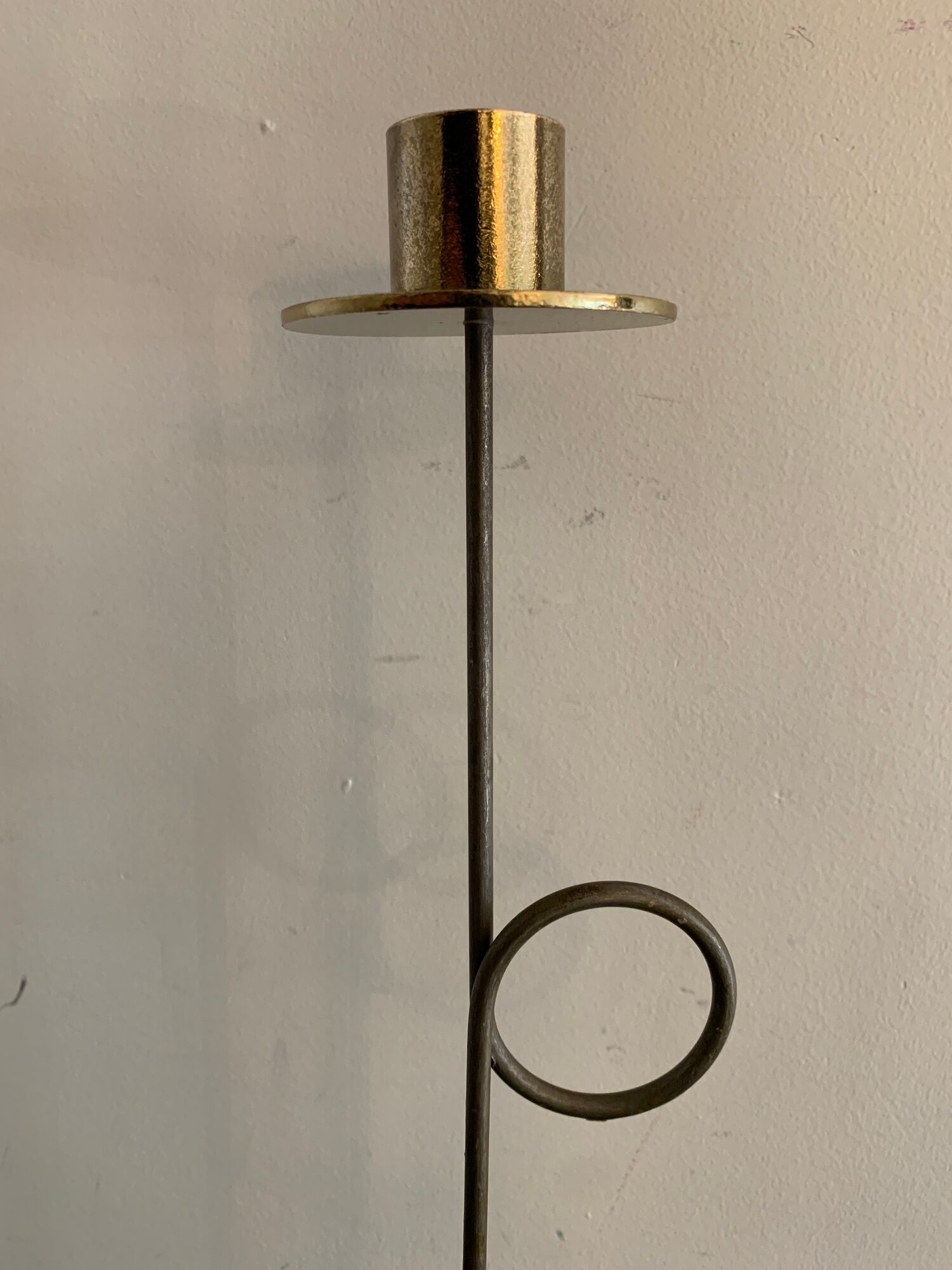 Swedish design candle holder in granite, metal and brass, 1980, height 39 cm