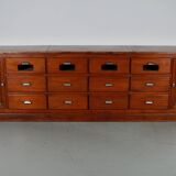 large vintage french oak haberdashery cabinet or shop counter, 1950s
