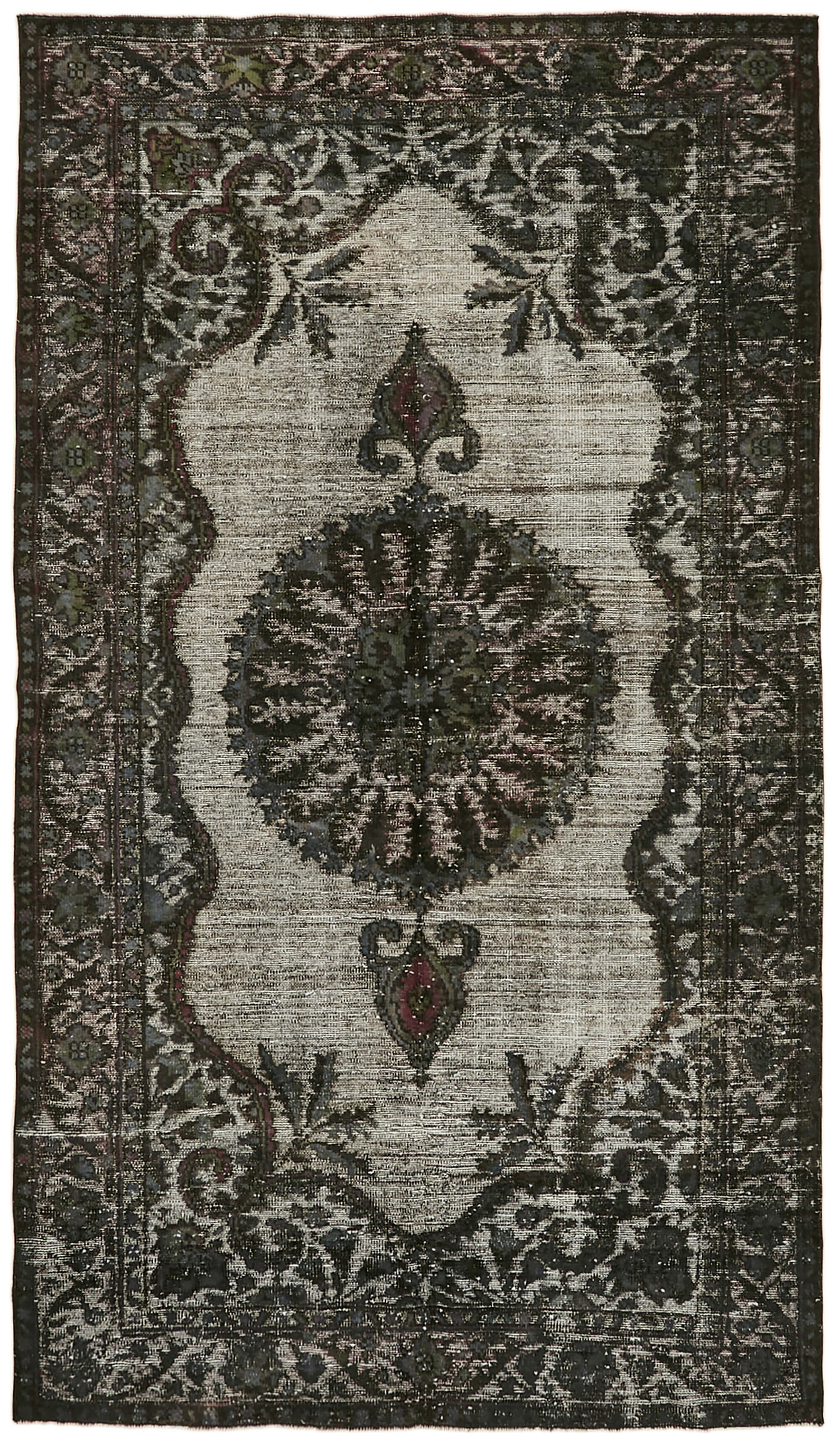 Tapis turc vintage noué à la main des années 1980 175 cm x 302 cm gris