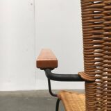 Mid-century metal and rattan dining chairs, set of 3.