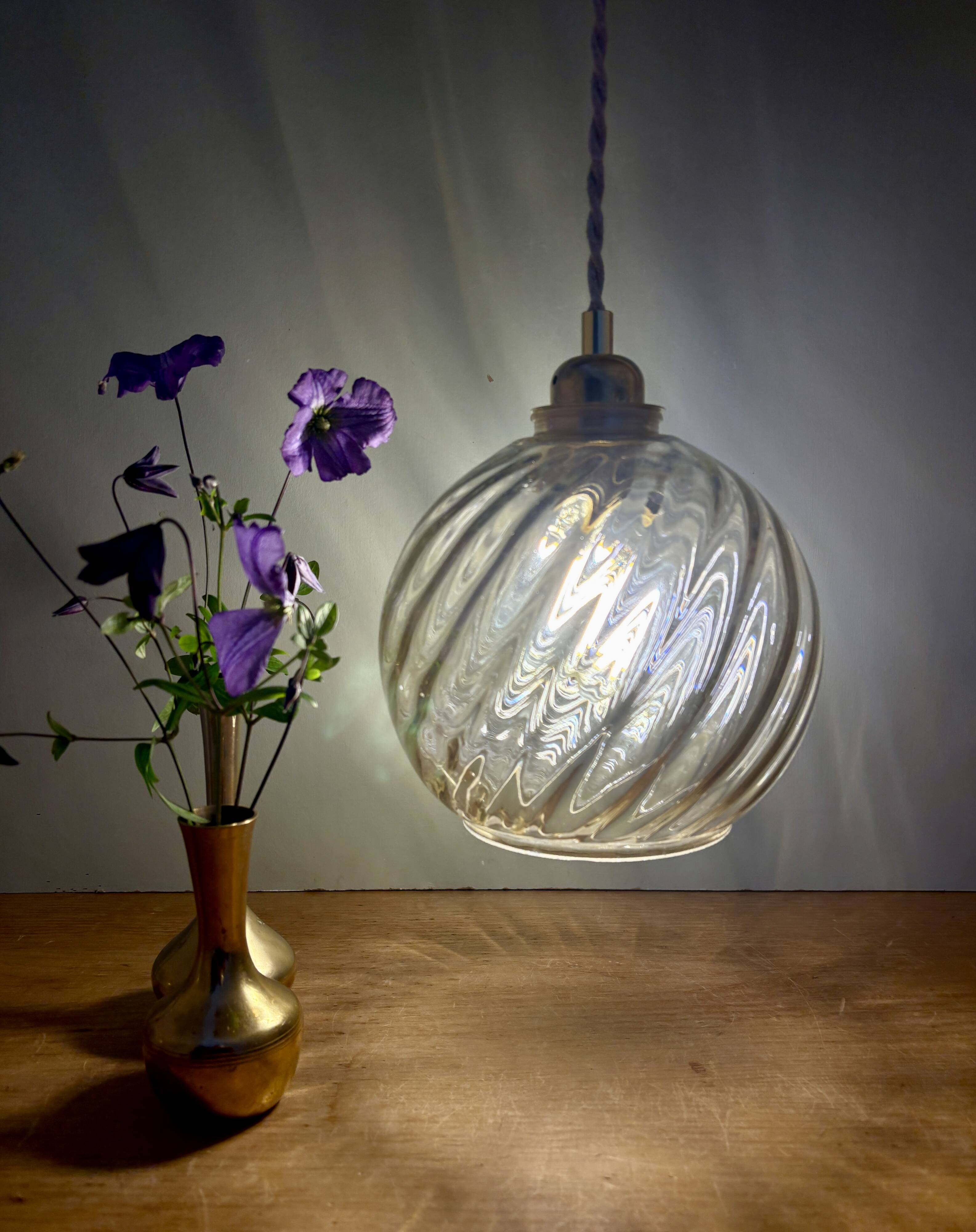 Vintage amber glass globe pendant light