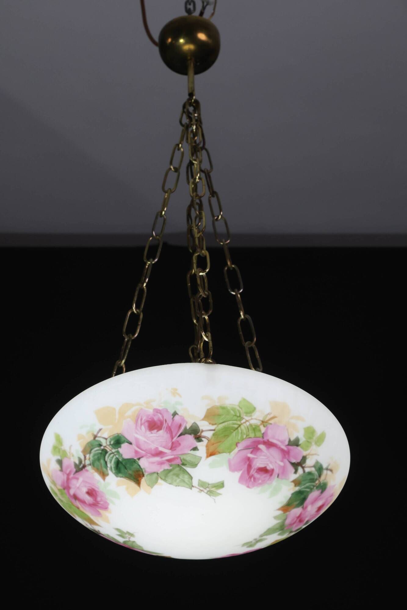 Vintage Glass Chandelier with Floral Decorations, Gallè Style, 1960