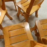 series of 6 brutalist chairs in blond oak, 1970