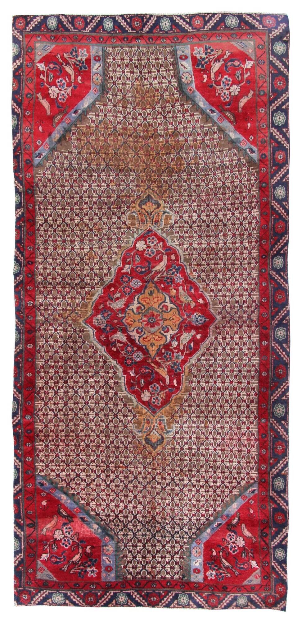 Traditional red medallion runner rug long handmade oriental wool carpet - 135x285cm