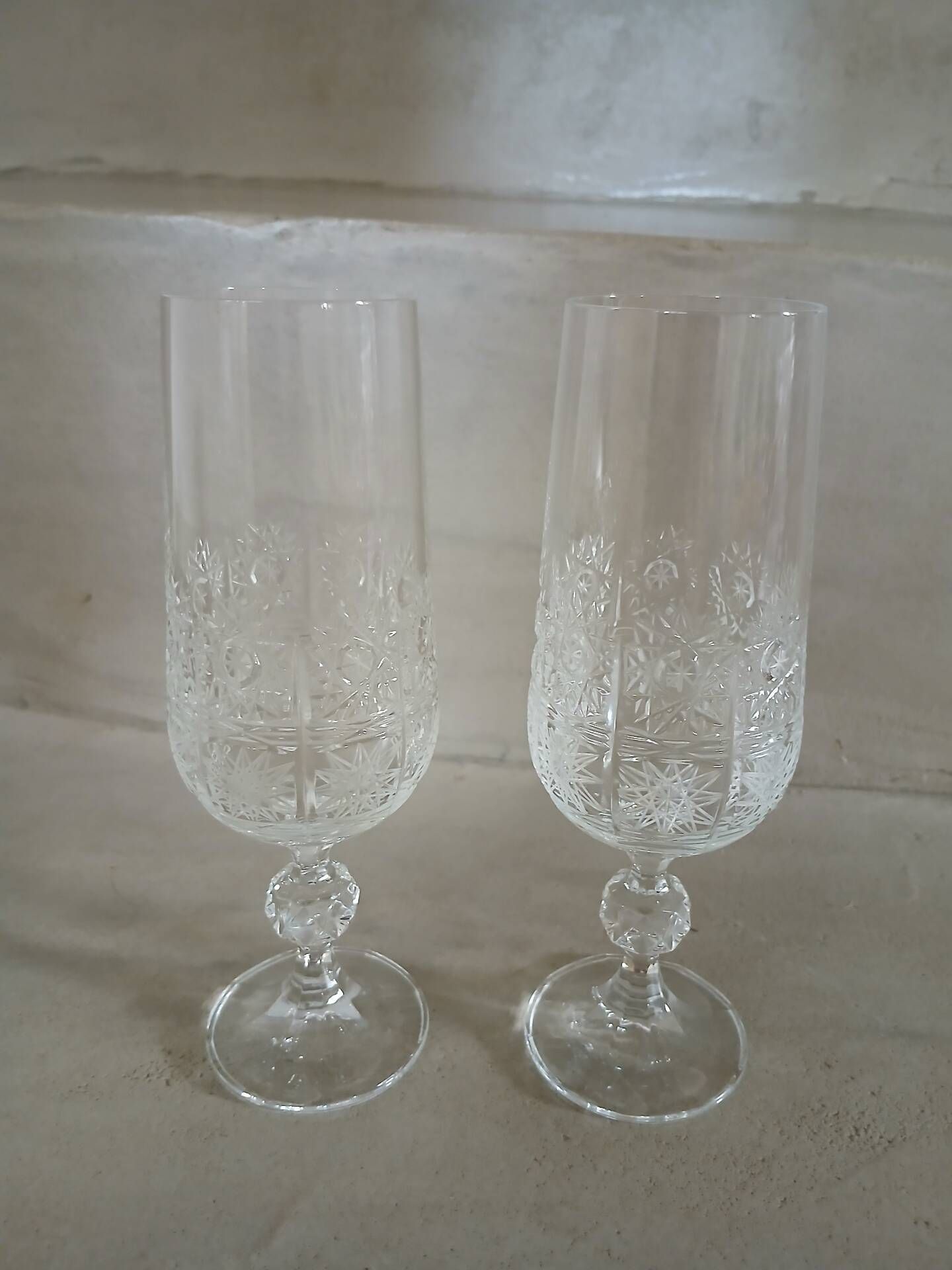 2 antique champagne flutes