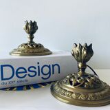 Pair of bronze candle holders signed