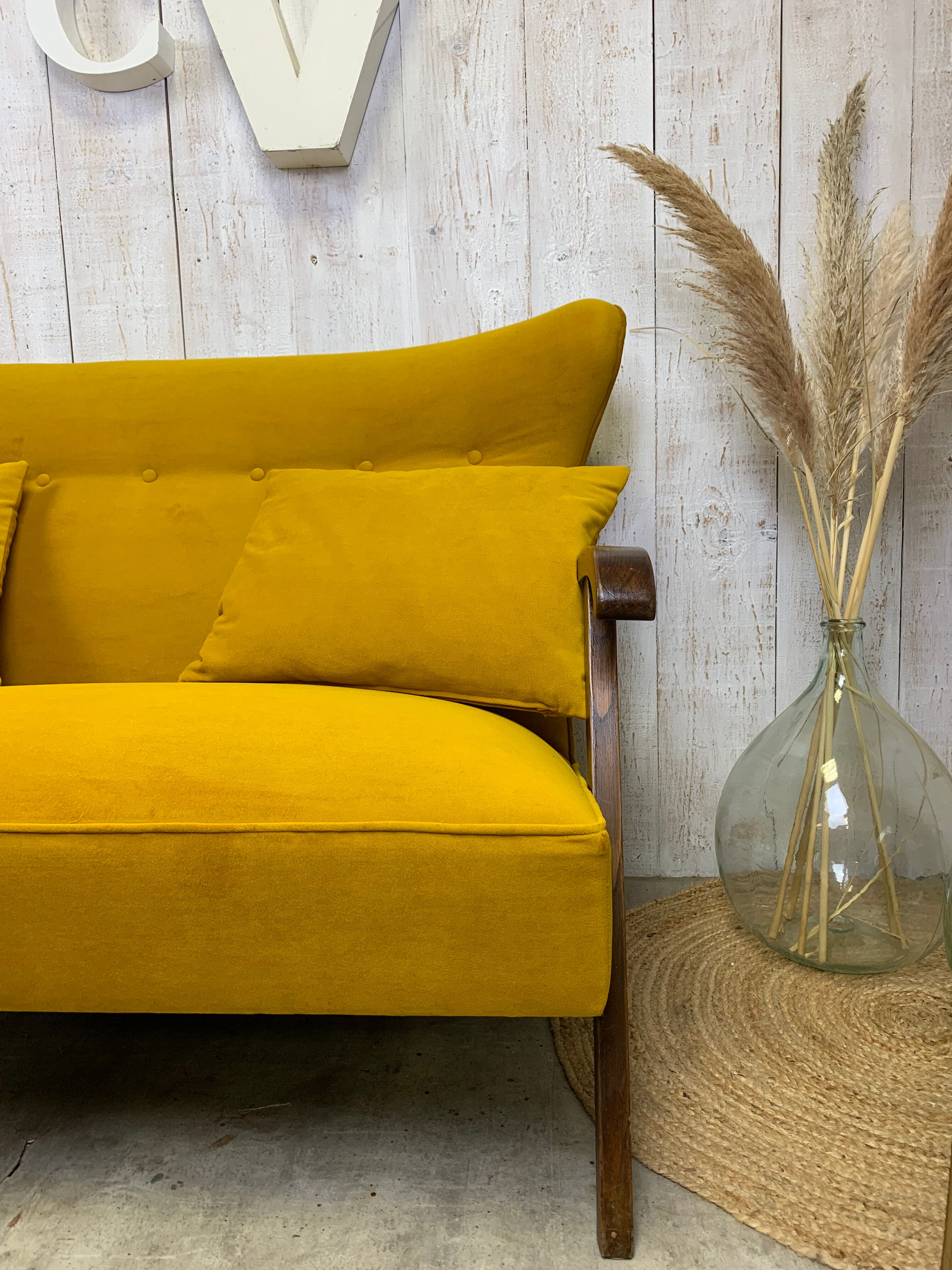 Yellow velvet sofa