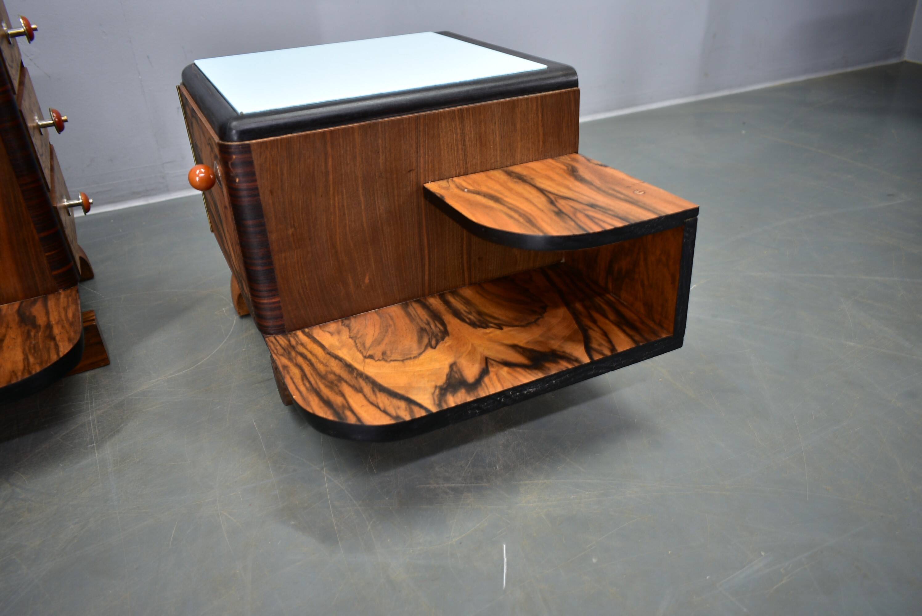 1935s pair of art deco bedside tables, Czechoslovakia