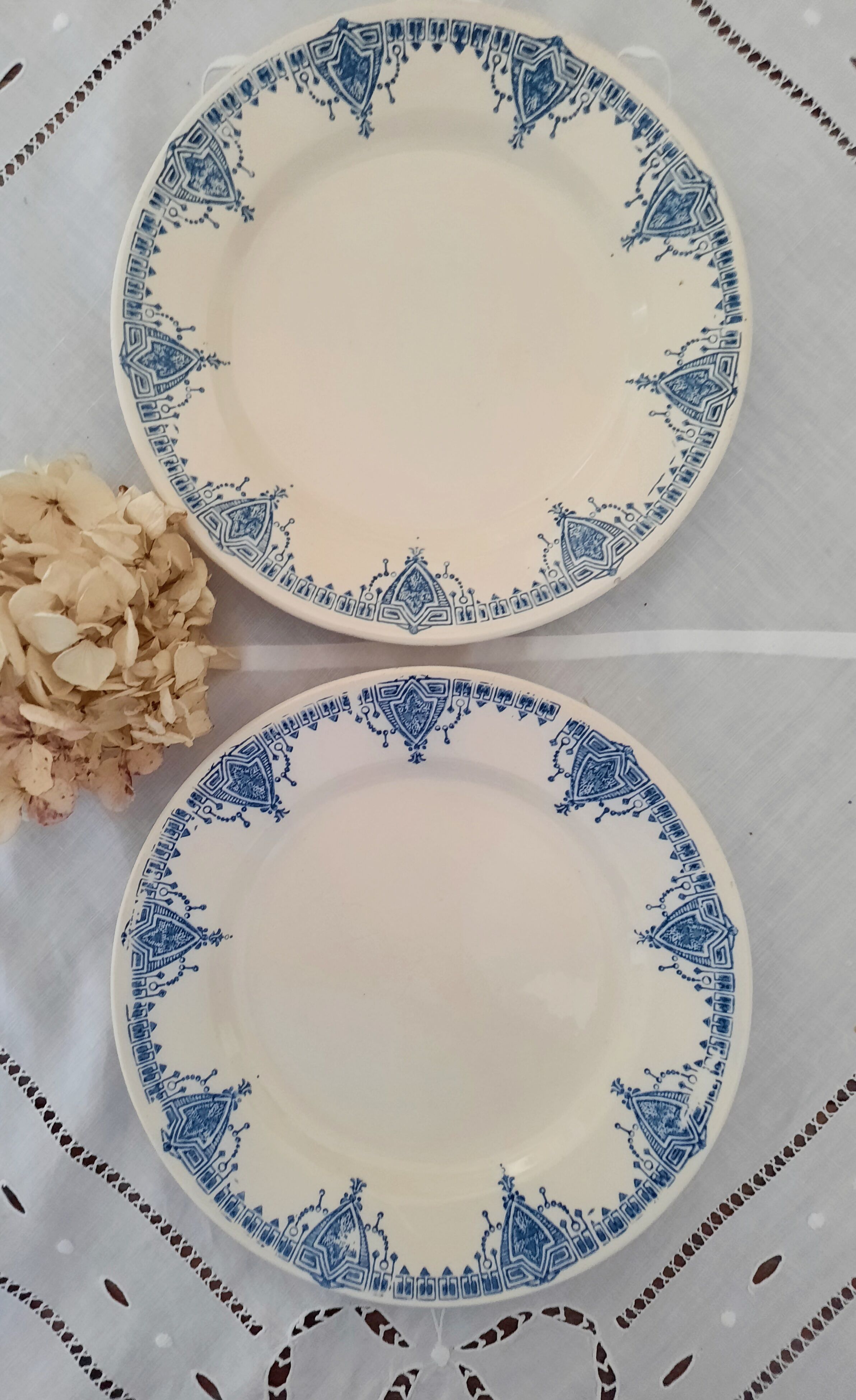 6 old flat plates mismatched iron earth