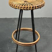 Tabourets de bar en rotin et bambou néerlandais des années 1950 par Rohé Noordwolde.