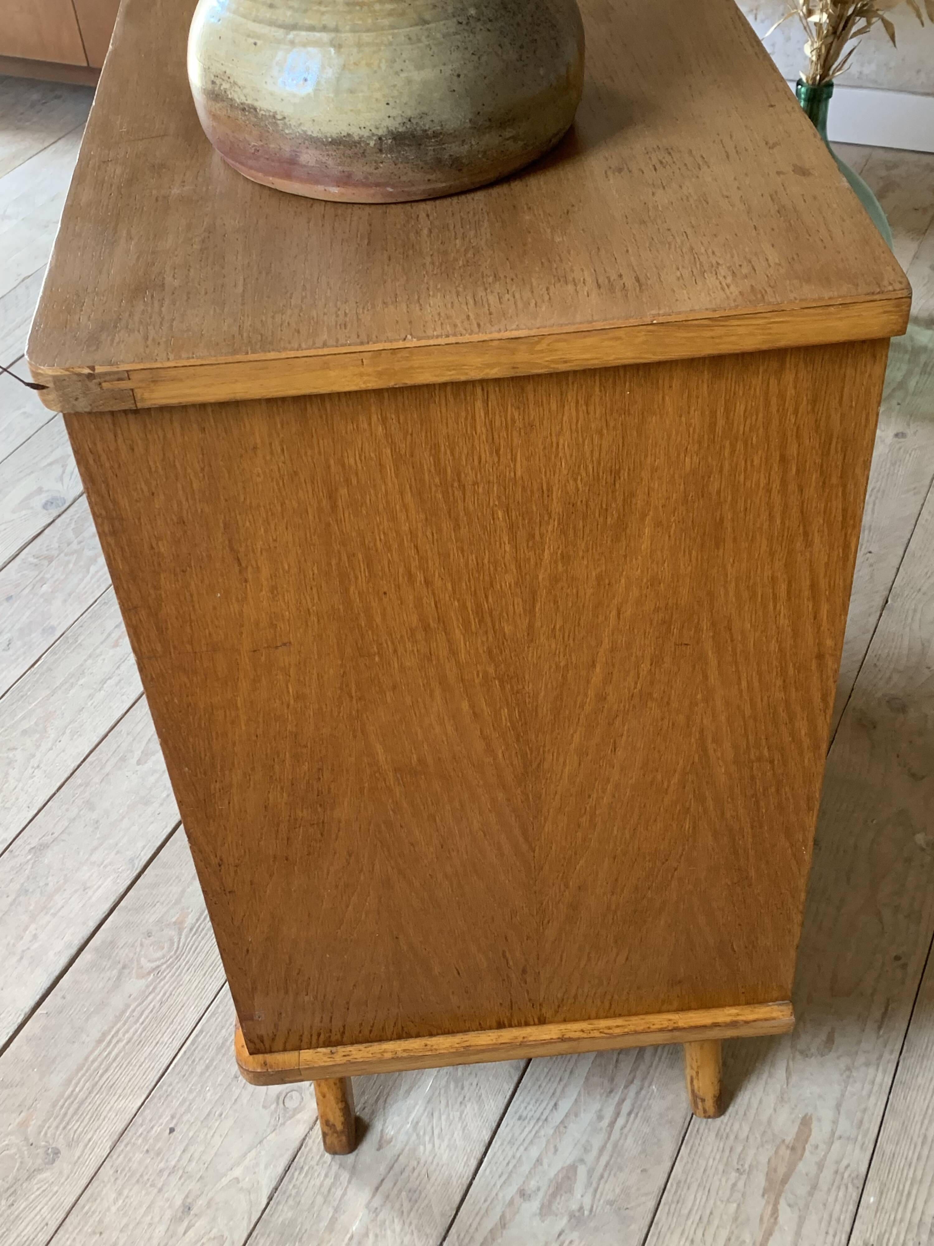 Vintage oak and rattan chest of drawers