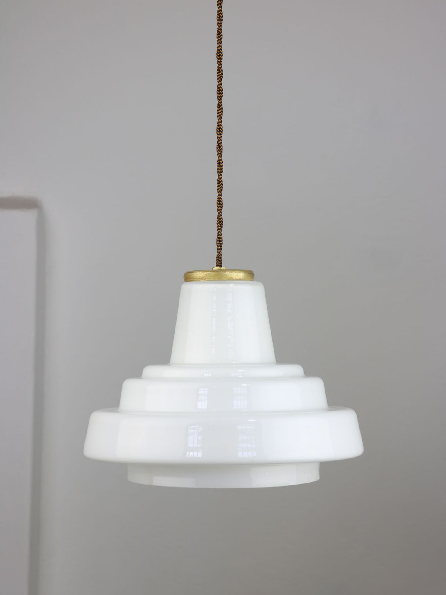 Mid-century Brass and Opaline Pendant Lamp, Italy