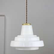 Mid-century Brass and Opaline Pendant Lamp, Italy