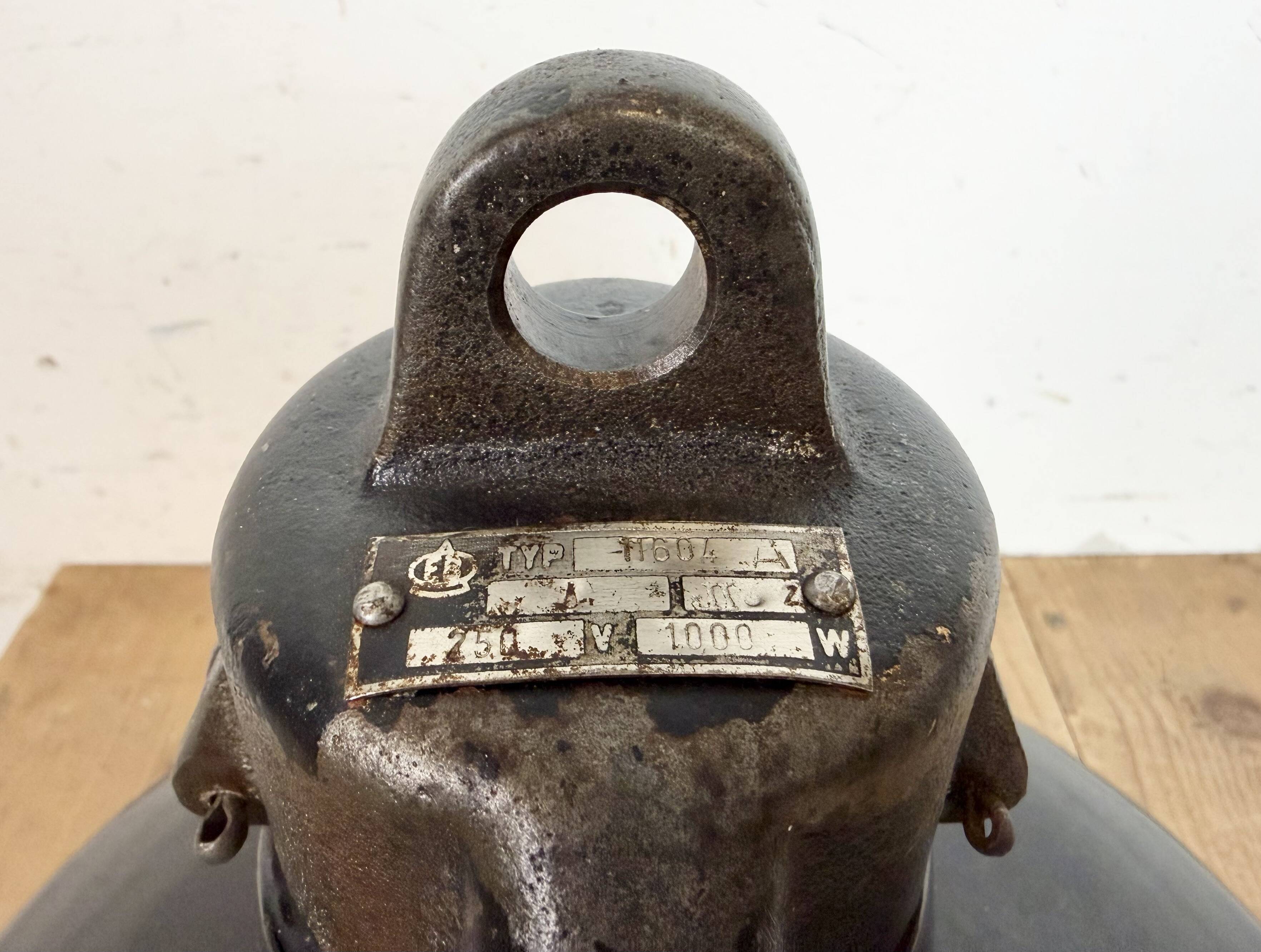 Industrial Black Enamel Factory Lamp with Cast Iron Top, 1950s