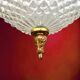 Pair of Massive Belgium ceiling lights in pressed glass and gold metal – late 1960s