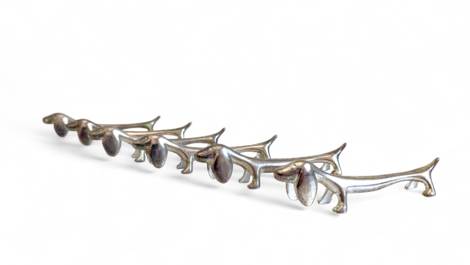 Vintage Knife Rests, Set of Six Silver Plated Dachshund Dogs, Italy, 20th-C