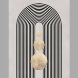 4 geometric art prints with circles and lines.