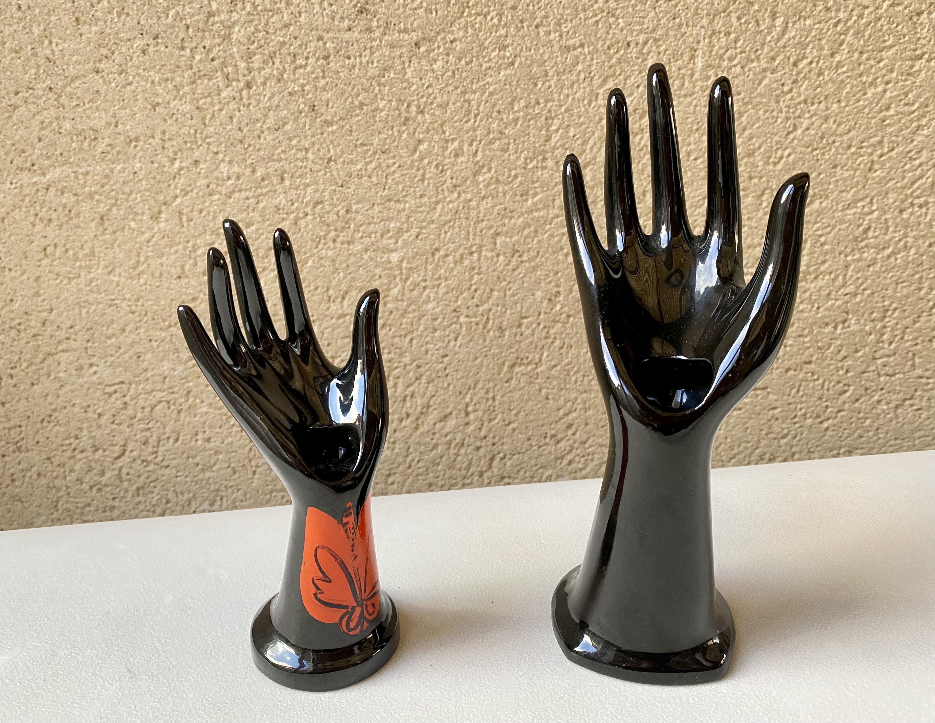 Vase ring pair of hand black ceramic vintage 80s