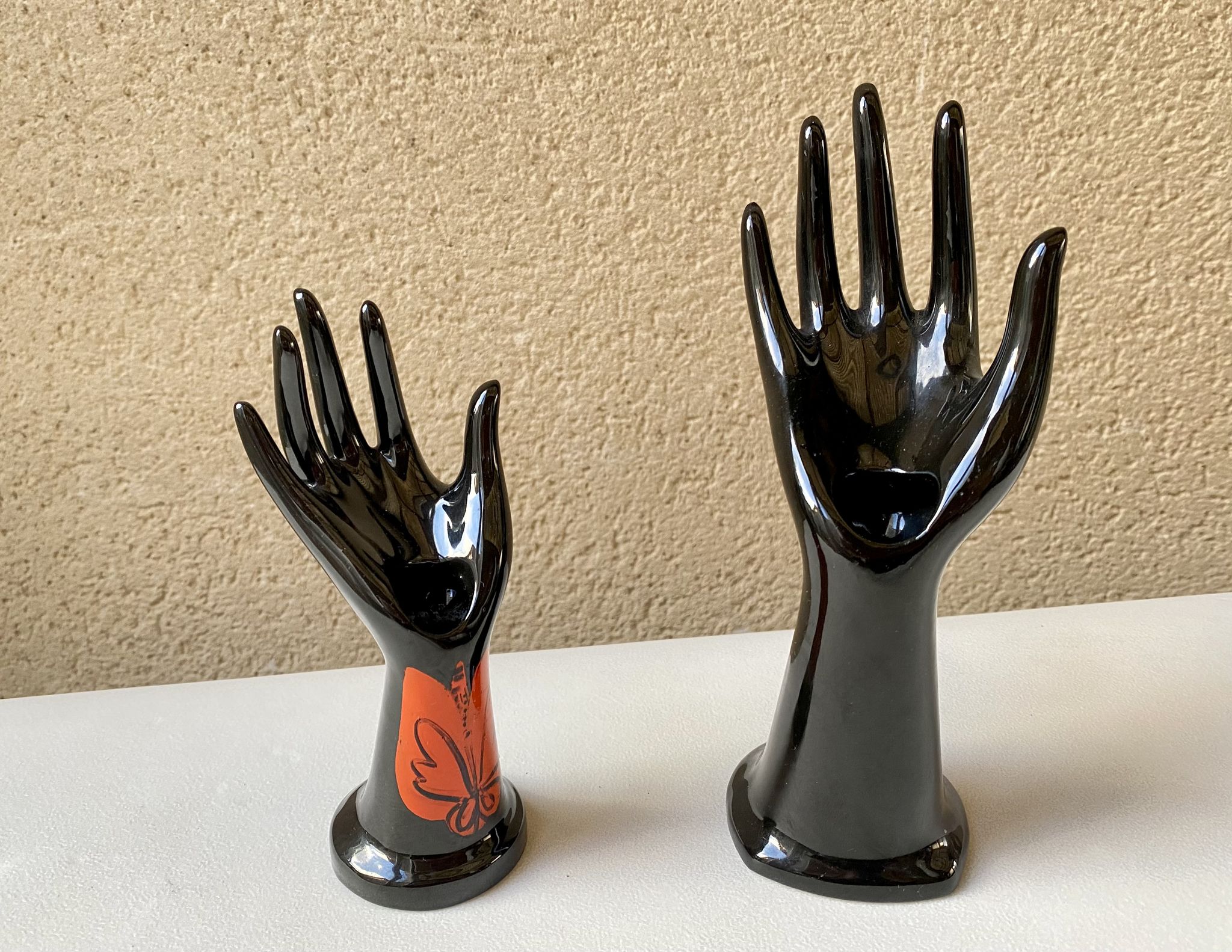 Vase ring pair of hand black ceramic vintage 80s
