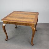 European Art Deco square coffee table from the 1930s in walnut veneer with a restored oiled finish