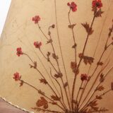 1950s floor lamp in brass and teak/shade with floral motif