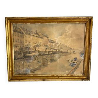 Watercolor ancient river framed 45.5 X 59