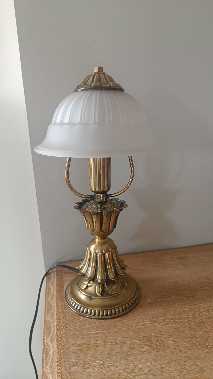 Vintage lamp in metal with brass finish and frosted opaline glass – 2 available