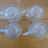 4 transparent glass mugs