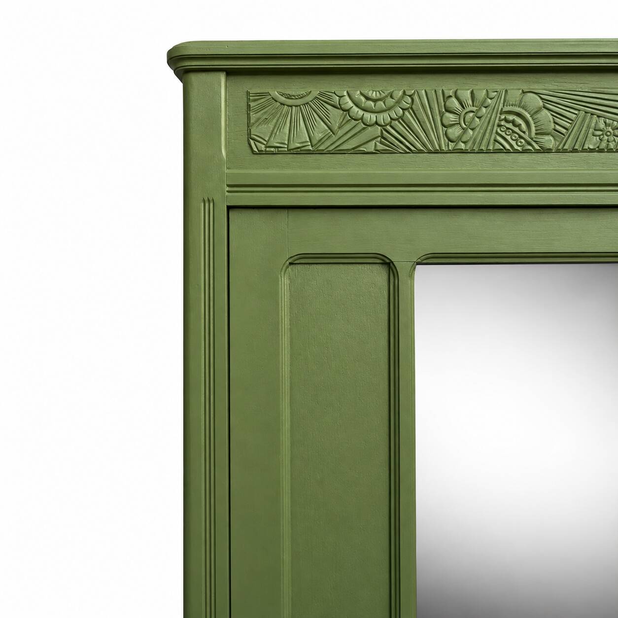 Renovated Art Deco Parisian wardrobe in khaki with original mirror.