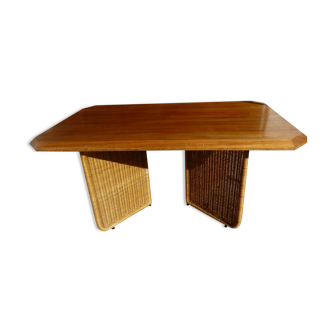 Bamboo walnut and rattan table