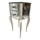 Lacquered wood bedside table, veneered with beveled mirrors decorated with leaves and flowers