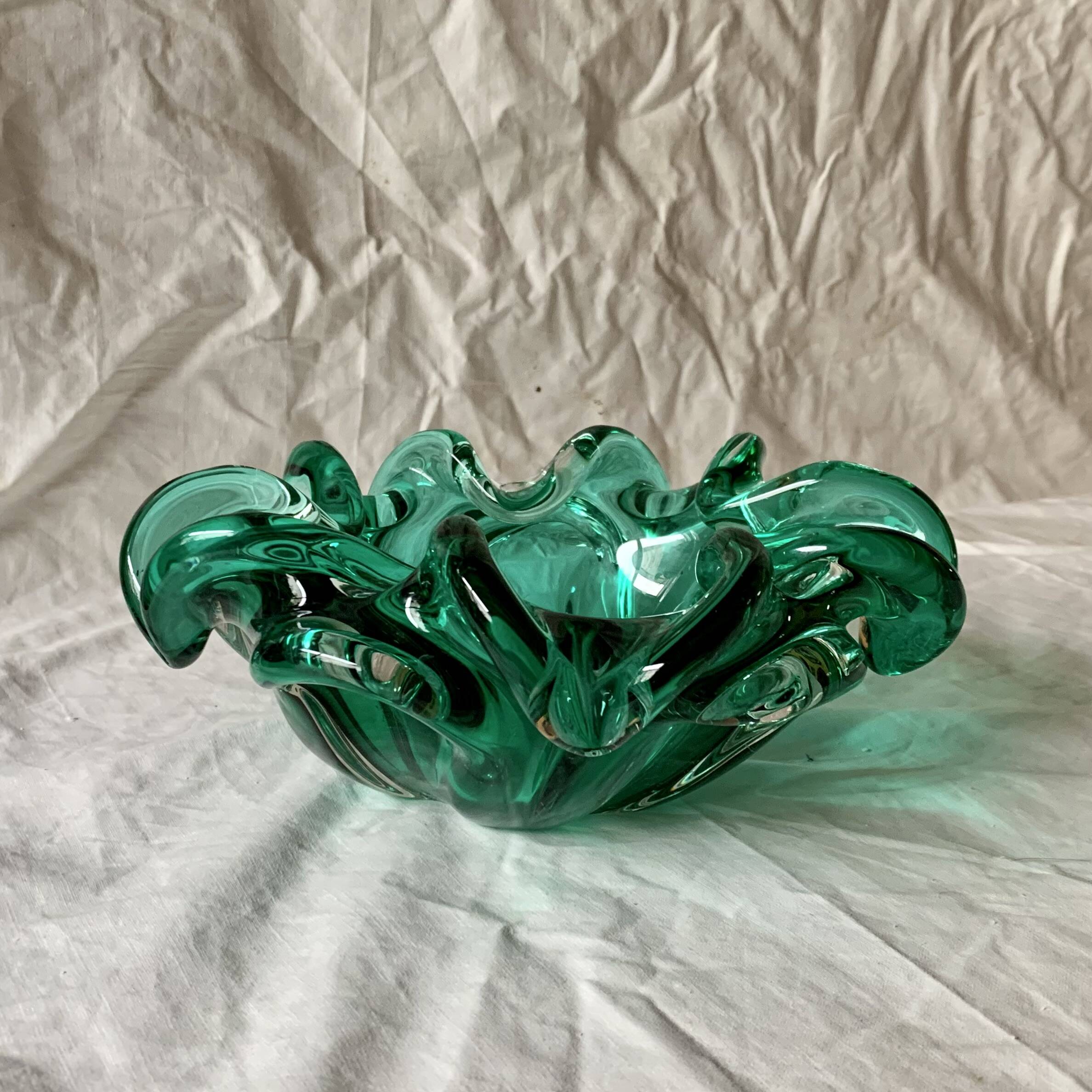 Vintage green glass pocket tray