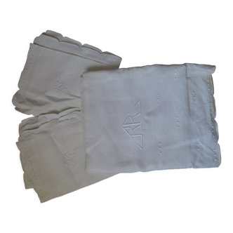 Set of a sheet and its 2 matching monogrammed RR pillowcases