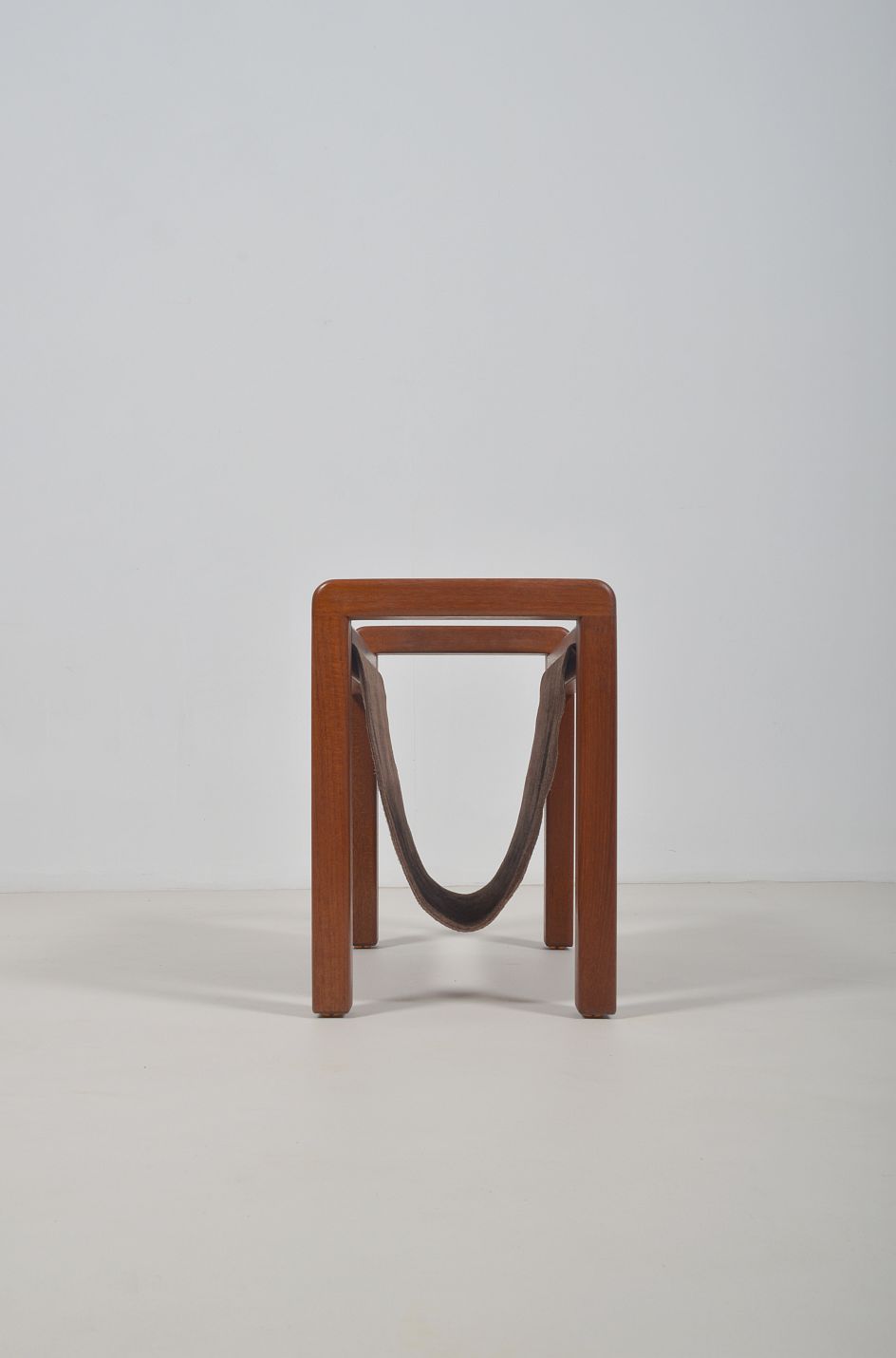 Danish vintage magazine holder in teak with leather, 1970s