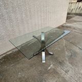Glass table with iron leg