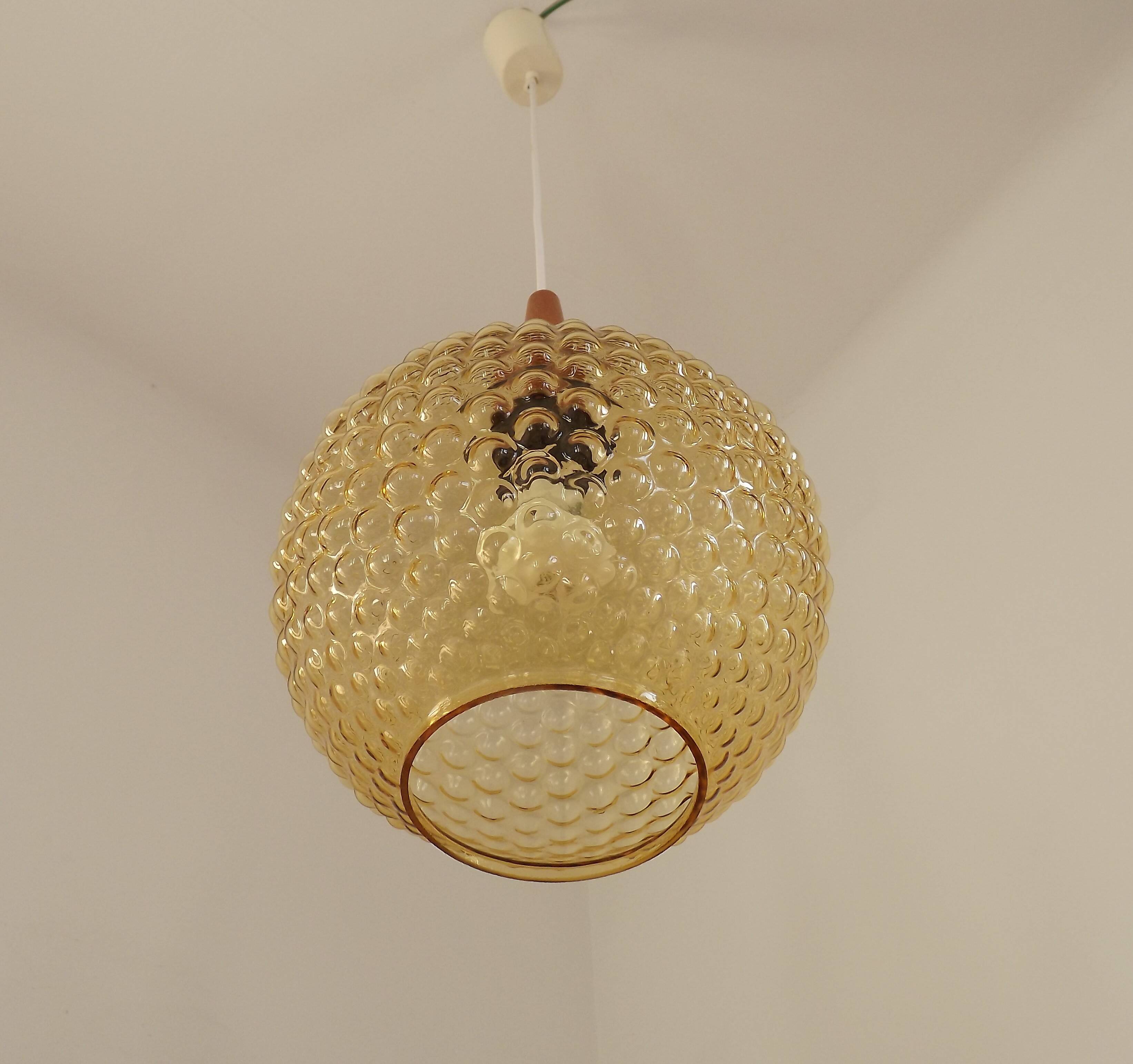 French Vintage Retro Ceiling Light (1960s/70s) Amber Bubble Glass Shade 5115