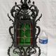 Large old lantern, wrought iron and stained glass. Lamp Chandelier stained glass Entrance