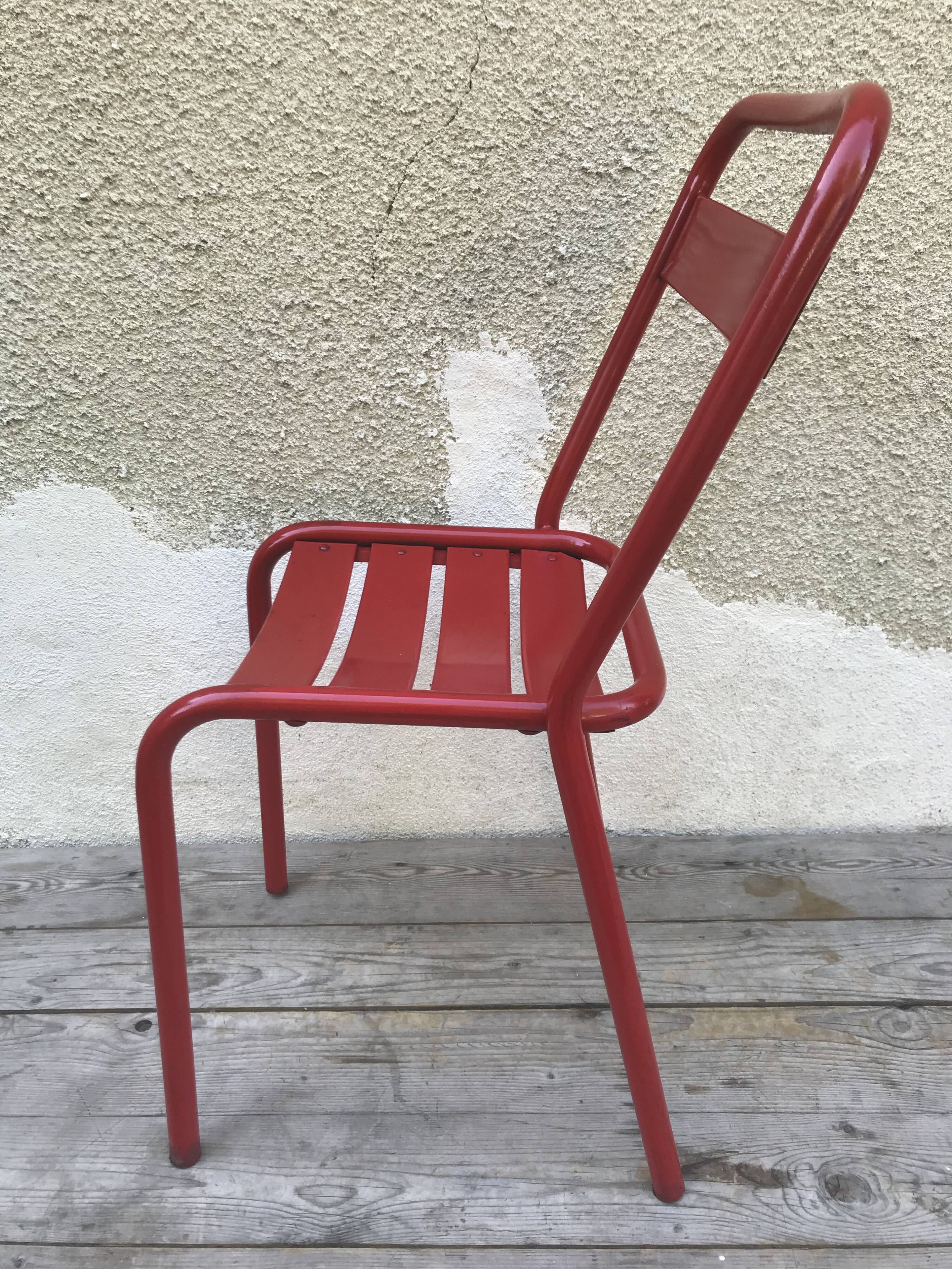 Set of 4 chairs old Tolix T1 metal stackable red vintage
