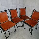 4 leather and wrought iron chairs