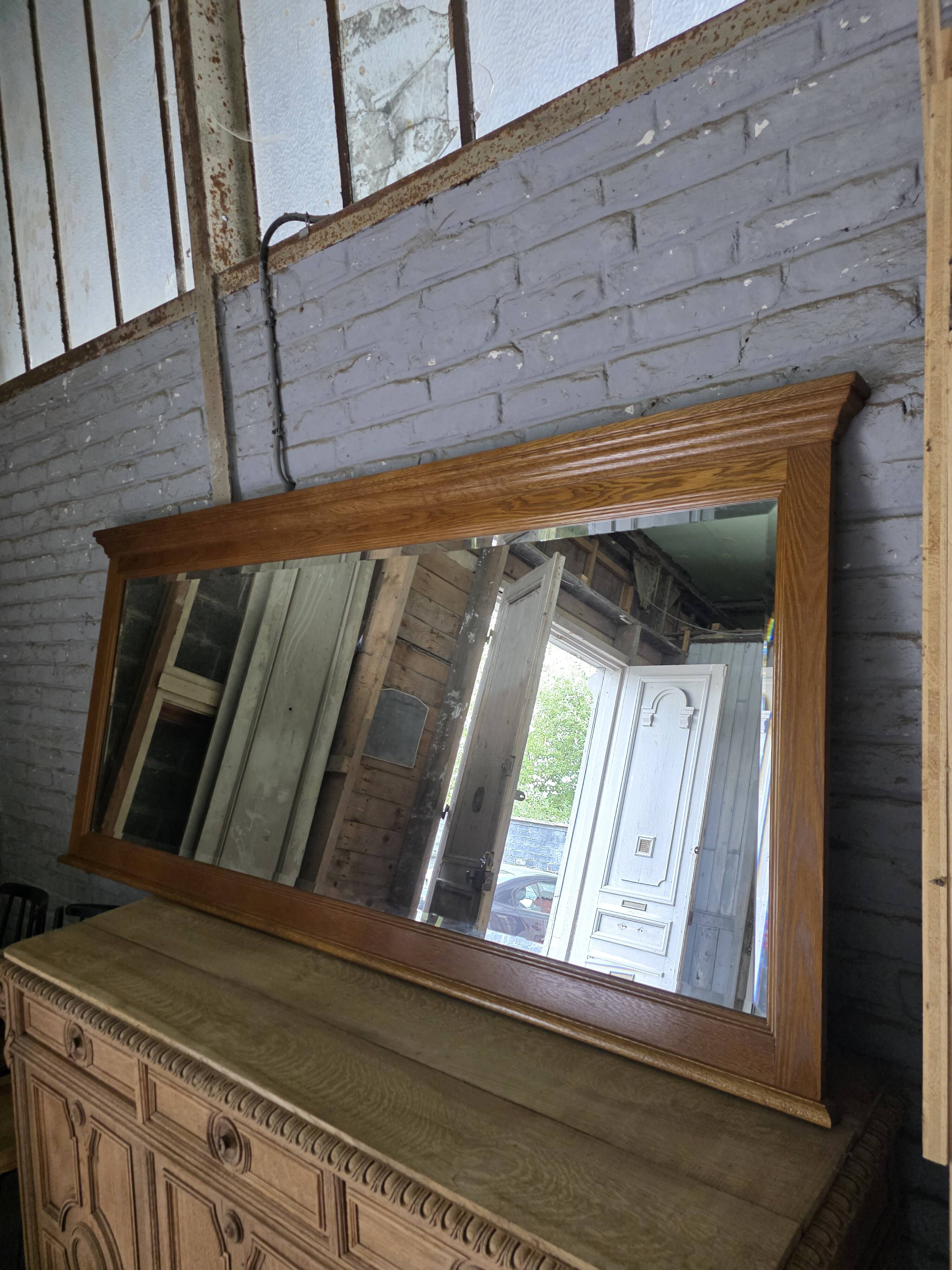 Miroir XXL biseauté en chêne, 210cm de L